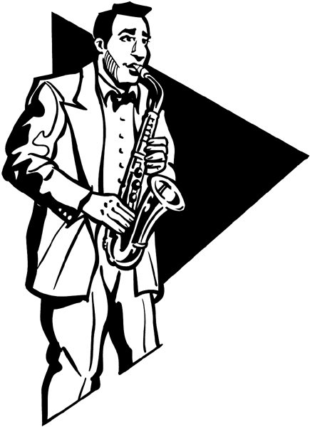 Man playing saxophone vinyl sticker. Customize on line. Music 061-0260